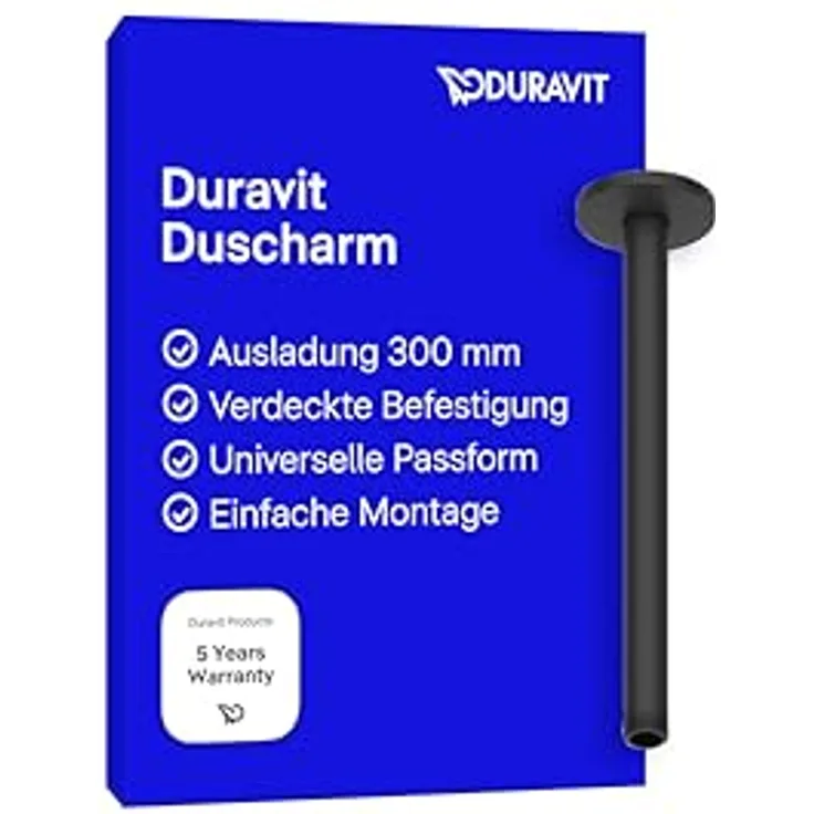 Duravit Universal Duscharm, Duscharmatur mit Deckenbefestigung, rund, 300 mm, Schwarz Matt, inklusive Befestigungsmaterial und Montageanleitung