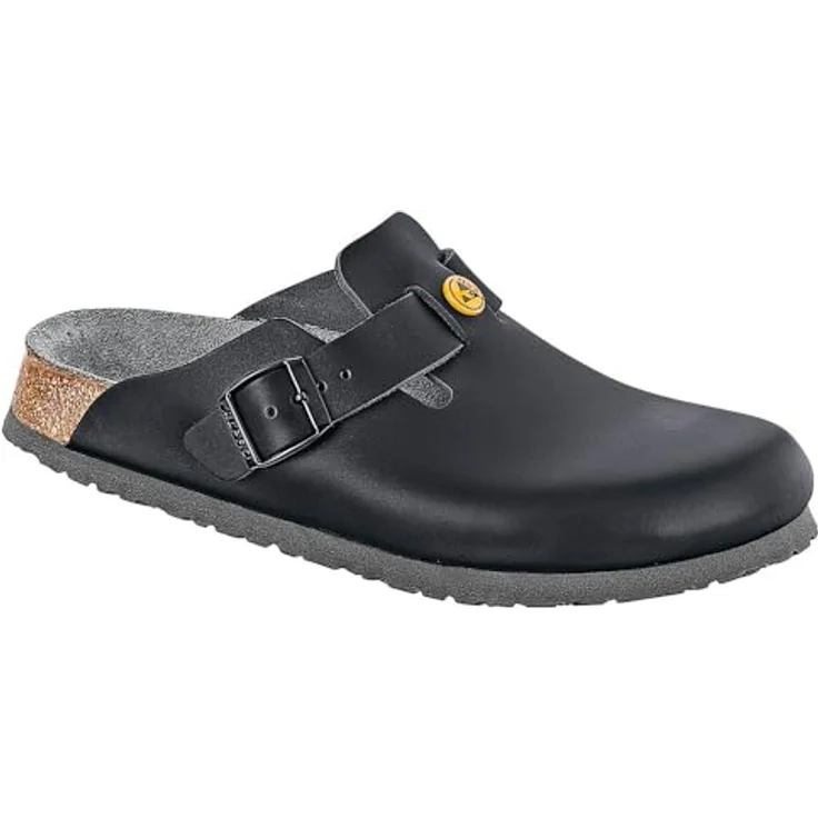 Birkenstock Boston ESD, Unisex Hausschuhe aus Naturleder, schmal, schwarz, Größe 38 – Bild 1