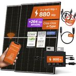 Solarway® 880W Balkonkraftwerk 800W komplett Steckdose - Bifaziale Solarmodule & Envertech - 800 Watt Wechselrichter - Komplettset, schwarz