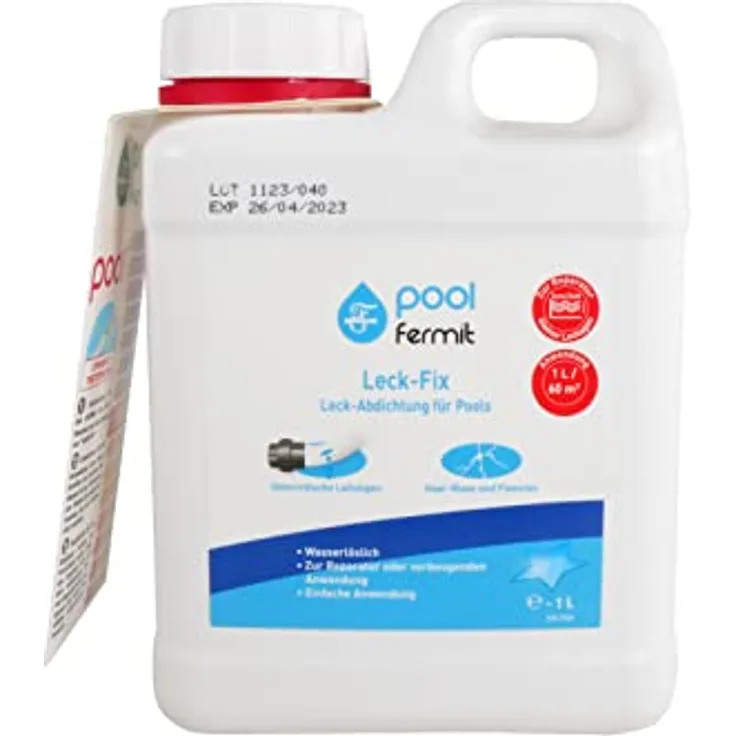 Fermit Leck-Fix Dichtmittel für Pools, farblos, 1,0 l - effektives Dichtmittel zur Abdichtung kleiner Leckagen in verschiedenen Poolarten