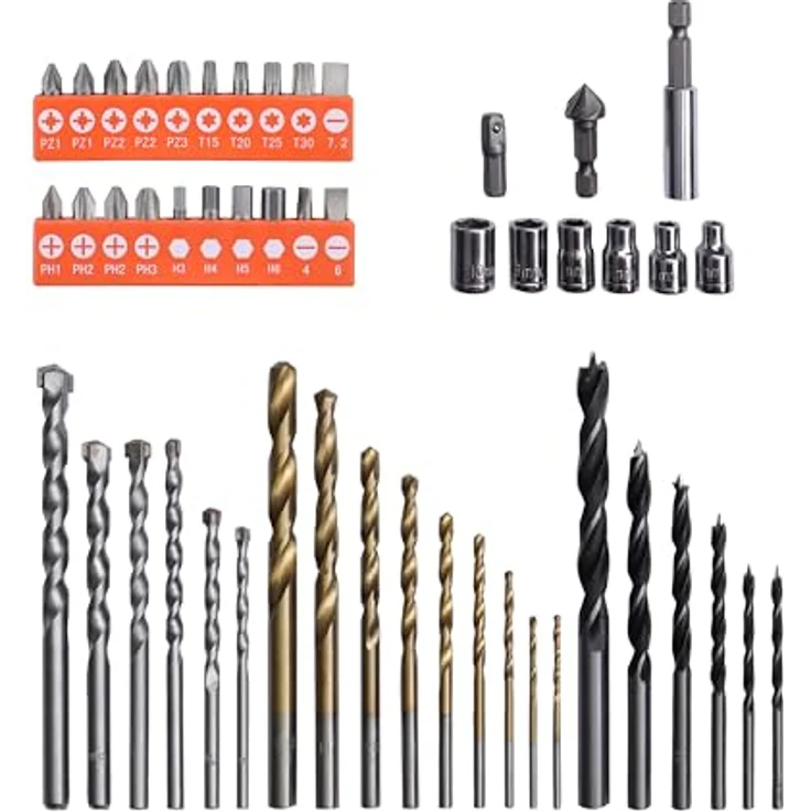 Black+Decker Bohrer-und Schrauberbit-Set (50-teilig, Metall-, Stein- und Holzbohrer, Schrauberbits, Stecknüsse) A7188 – Bild 4