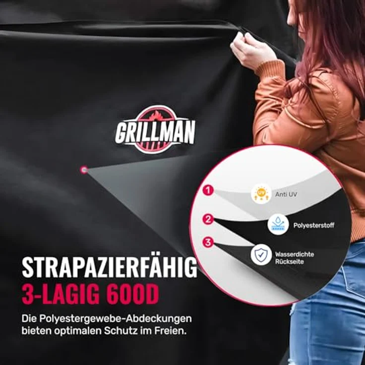 Grillman Grillabdeckung, für Brinkmann, Char Broil, Holland and Jenn Air, schwarz, 147 x 61 x 122 cm – Bild 4