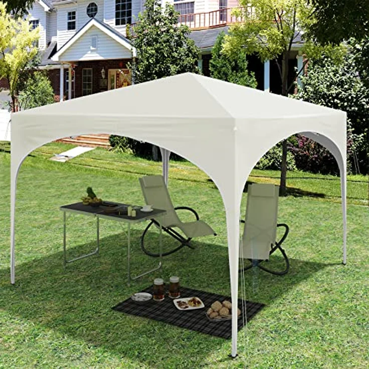 WOLTU Pavillon Pop-Up wasserdichter Faltpavillon Sonnenschutz Event Gazebo Gartenpavillon auf Terrasse Camping Festival mit Halbmonddach Pagodenzelt des Halbkreises aus Oxford Metallrahmen 3x3 Beige – Bild 4