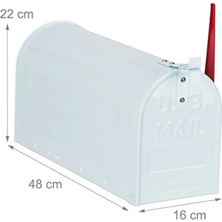 Relaxdays US Mailbox, Vintage, Fahne rot, Nostalgie, Retro-Look, ausgefallener Briefkasten, lustiges Zeitungsfach, weiß – Bild 4