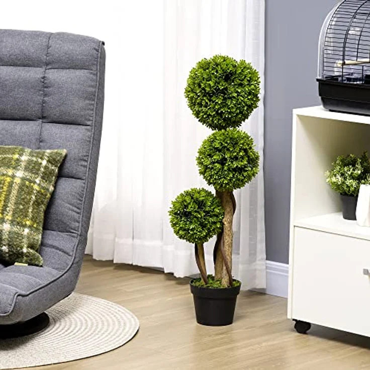 HOMCOM Künstliche Pflanze, Kunstpflanze, 90 cm Buchsbaum im Blumentopf, Kunstbaum mit UV-Schutz, Hellgrün – Bild 2