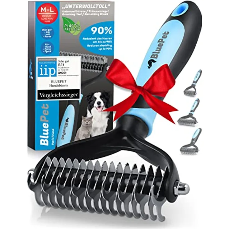 BluePet UnterwollToll Hundebürste & Katzenbürste für langhaar | Unterwollkamm entfernt Unterwolle & Verfilzungen | Massageffekt & Deckhaarschutz | Fellbürste