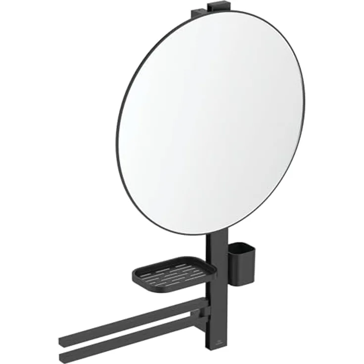 Ideal Standard Beauty Kosmetikspiegel-Set Bar L800, schwarz matt, mit höhenverstellbarer Wandhalterung und großem Kosmetikspiegel