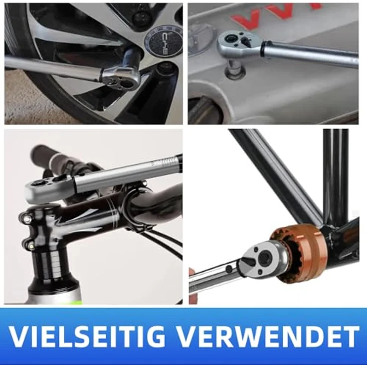 Mucola Drehmoment-Schlüssel Set 1/4" 3-25Nm, mit 72 Zähne Wende Ratschenkopf, inkl. Bits, Verlängerungsstange und Arbeitshandschuhe, ±3% Fehlergenauigkeit – Bild 3