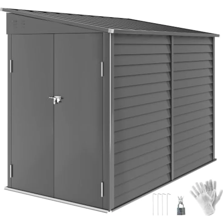 Outsunny Metall Gerätehaus 3,5 m², Geräteschuppen mit Pultdach und Doppelschiebetür, dunkelgrau – Bild 1