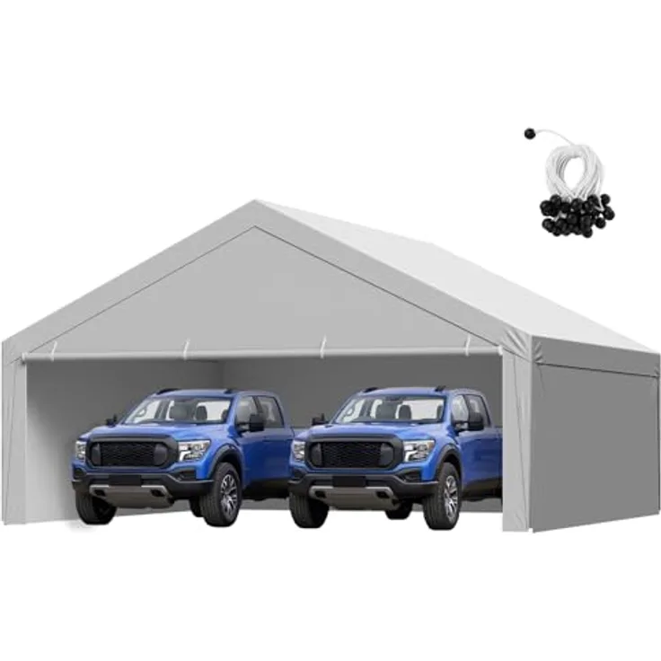 VEVOR Carport-Ersatzdach 6x6 m, tragbare Garagenzeltplane mit UV-beständigem Schutz und Seitenwänden, grau