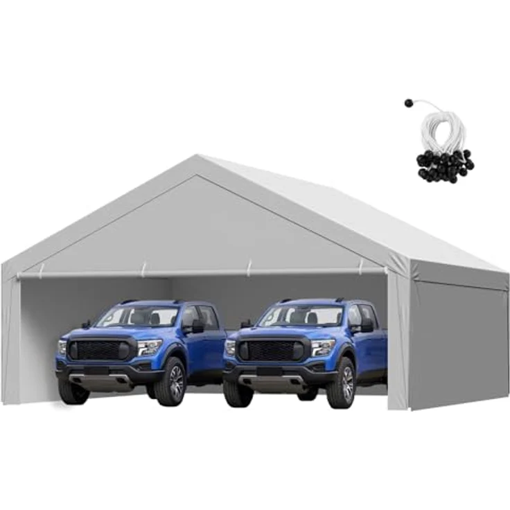 VEVOR Carport-Ersatzdach 6x6 m, tragbare Garagenzeltplane mit UV-beständigem Schutz und Seitenwänden, grau – Bild 1
