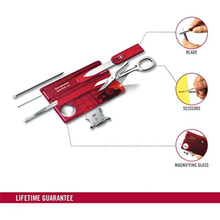 Victorinox Taschenmesser Swiss Card Lite (13 Funktionen, LED-Licht, Lupe) rot transparent – Bild 4