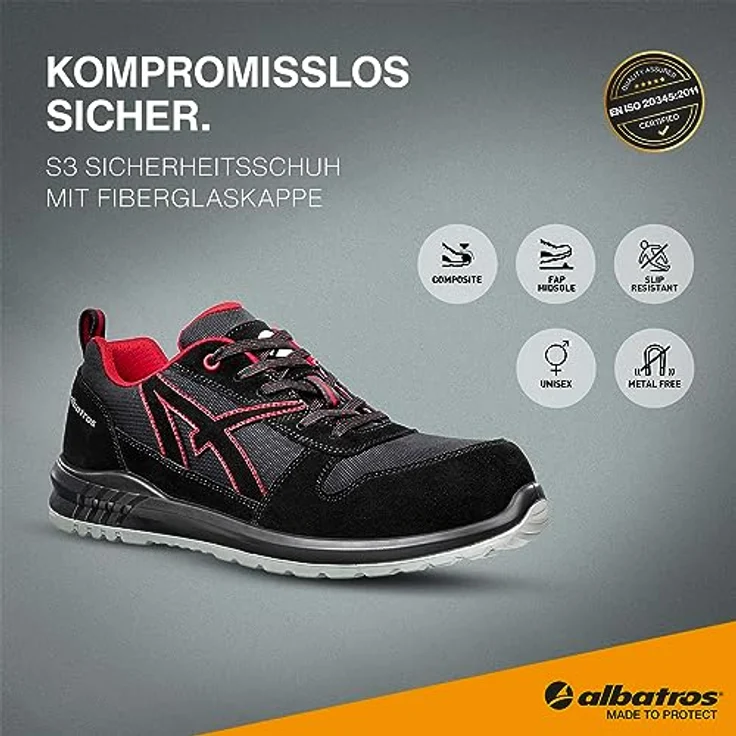 Albatros Albatros Sicherheitsschuh Clifton Low S3 SRC Arbeitsschuh - hydrophobiertes Veloursleder, DUO-PU Sohle, metallfrei – Bild 2
