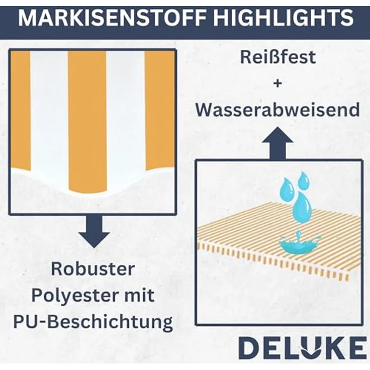 DELUKE® Markisenbespannung Markisenstoff Wasserabweisend Reißfest | Gelb-Weiß, für 400x300cm Rahmen mit Volant | Sonnenschutz für Terrasse und Garten – Bild 3