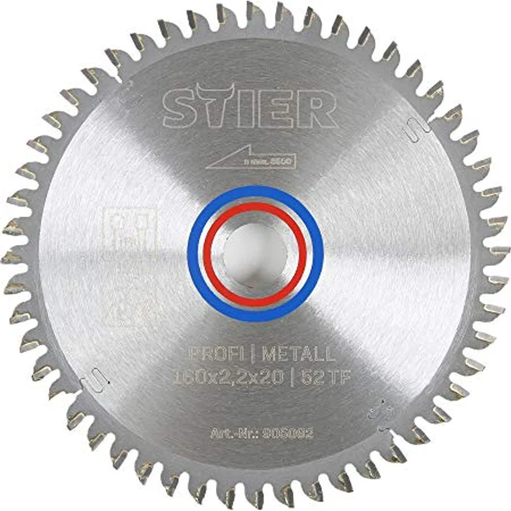 STIER Kreissägeblatt Profi Metall, 160 x 2,2 x 20mm, -5° neg. Spanwinkel, 52 gehärtete Zähne, Trapezflachzahn – Bild 1