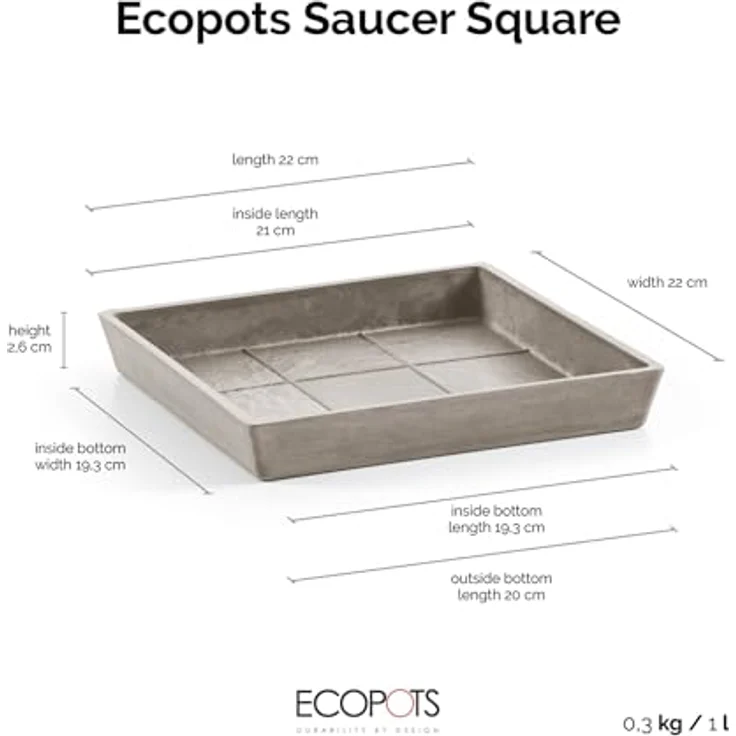 Ecopots Rotterdam Kasten-Untersetzer, 22 cm x 22 cm x 2,5 mm aus Recyclingkunststoff, braungrau, bruchsicher und frostsicher – Bild 3