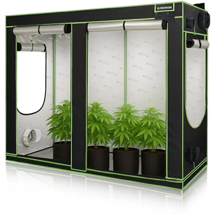 HIGHWERK Growzelt 120 x 240 x 200 cm, Indoor Grow tent, lichtundurchlässig, schwarz-grün, für Homegrow und hydroponische Aufzucht – Bild 4