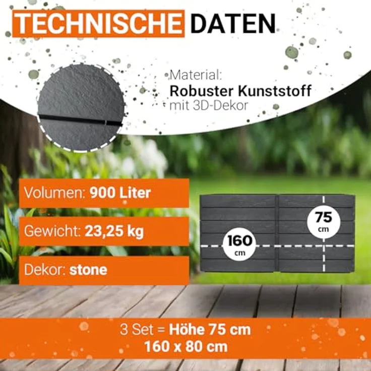 Garantia Hochbeet 2L Stone, inkl. FLORA, 160 x 80 x 75 cm, anthrazit, mit Flora Wasserspeichersystem – Bild 3