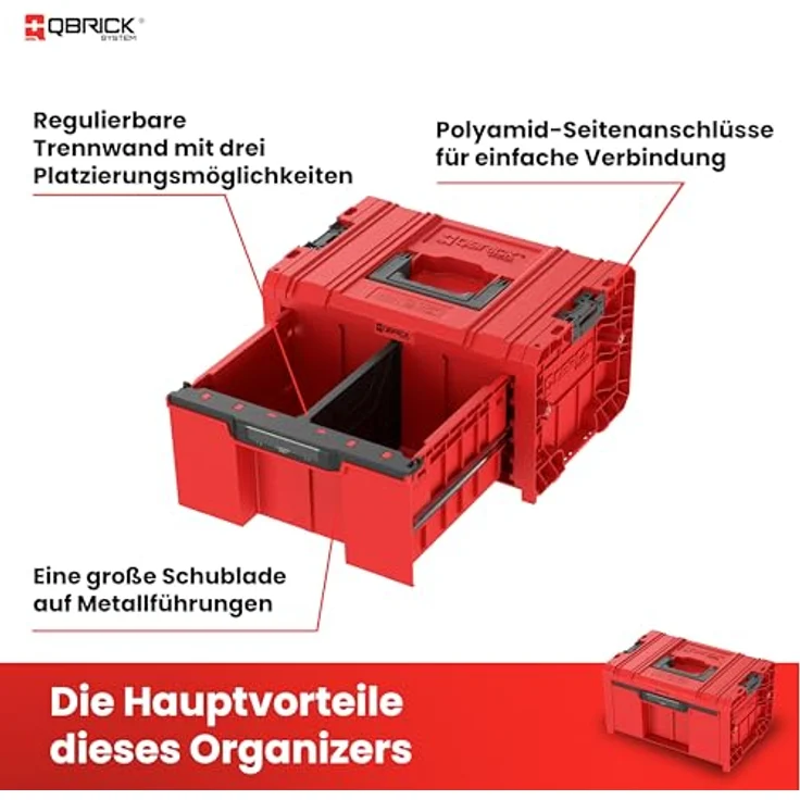 QBRICK System Werkzeugkoffer PRO Drawer 1 Toolbox 2.0 Basic RED Ultra HD Custom 450 x 310 x 244 mm, praktischer Werkzeugkoffer mit individueller Anpassungsfähigkeit – Bild 4