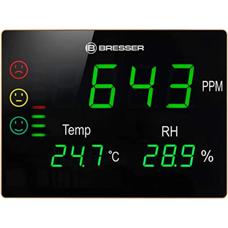Bresser CO2-Messgerät Smile XXL, Air Quality Monitor mit Thermo- und Hygrometer, schwarzes LED-Display – Bild 3