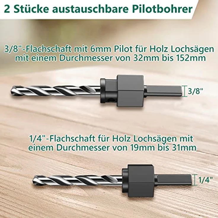 Lochsäge, HYCHIKA 19 PCS Lochsäge Kit mit 13 Sägeblättern 19mm-152mm, 2 Dornen, 2 Bohrern, 1 Montageplatte, 1 Sechskantschlüssel, ideal zum Bohren von Weichholz, PVC-Platte und Kunststoffplatte – Bild 4