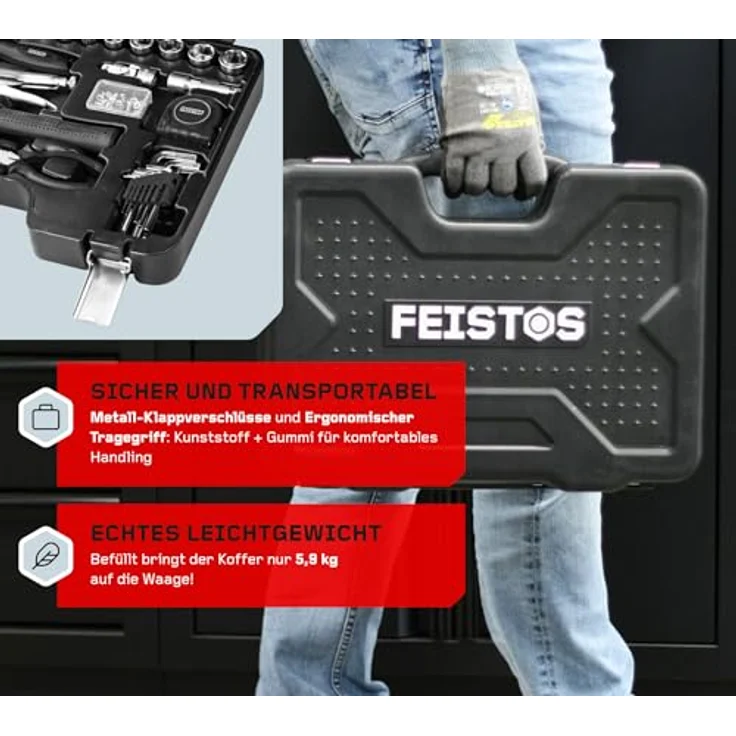 FEISTOS Werkzeugkoffer Manos 82, 82-teiliges Set mit Werkzeugen aus Chrom-Vanadium-Stahl, LxBxH 11x42x32 cm – Bild 4