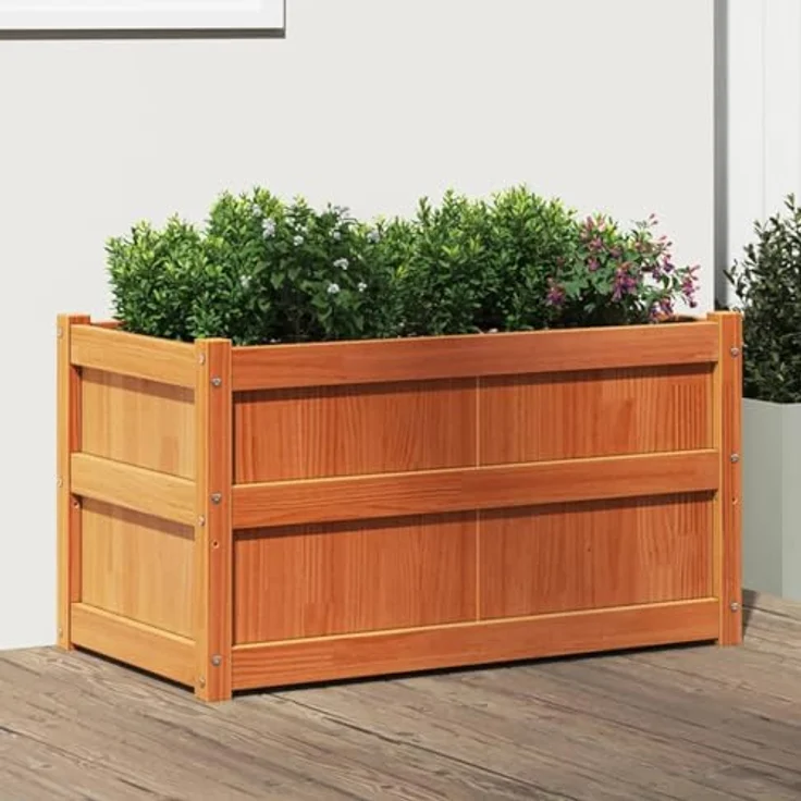 vidaXL Pflanzkübel, Blumenkasten aus massivem Kiefernholz, wachsbraun, mit viel Platz für Garten, Terrasse und Balkon – Bild 2