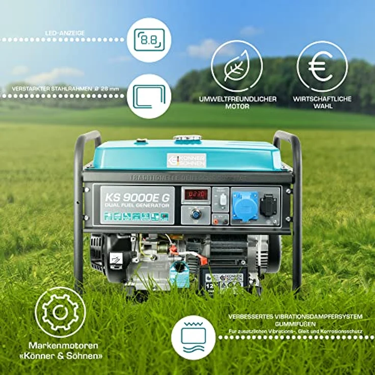 Könner & Söhnen LPG/Benzin-Generator KS 9000E G Notstromaggregat mobiler Generator, Gas-Benzin-Hybrid-Generator mit Stahlbehälter – Bild 4