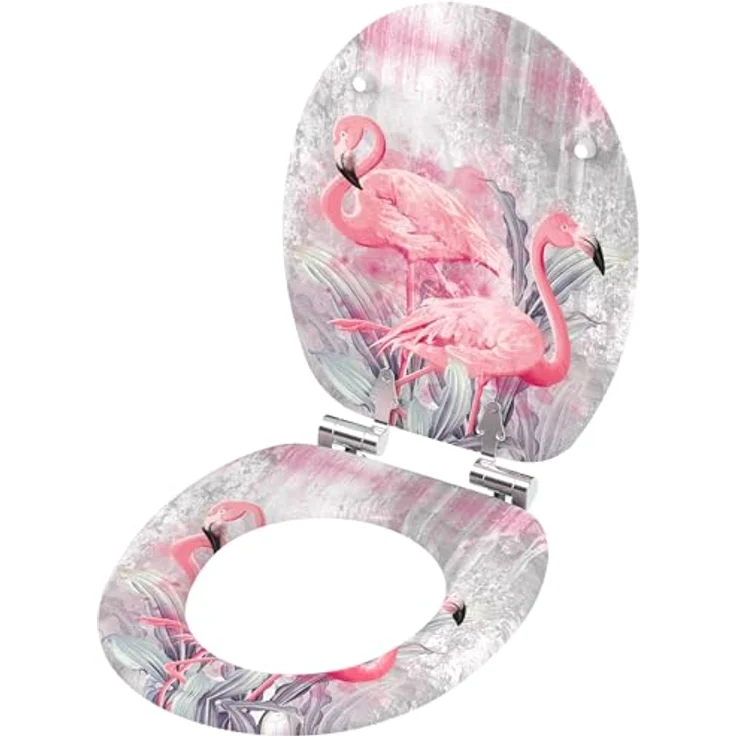 Sanilo WC Sitz Flamingo 2, Toilettendeckel aus Holz mit Absenkautomatik, antibakterieller Oberfläche, 47x37,7 cm – Bild 4