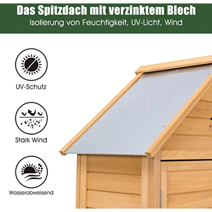 DREAMADE Gerätehaus Holz, Gartenschrank wetterfest, 176 x 70 x 36 cm, Naturholz, abschließbar – Bild 4