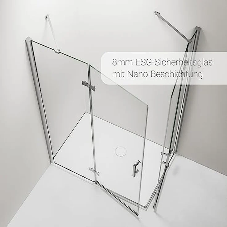 NEXTREND Eckdusche DX407, Schwingtüren aus 8 mm Nano Echtglas, Breiten wählbar, Türelement Rechts 80 cm, Türelement Links 120 cm – Bild 4