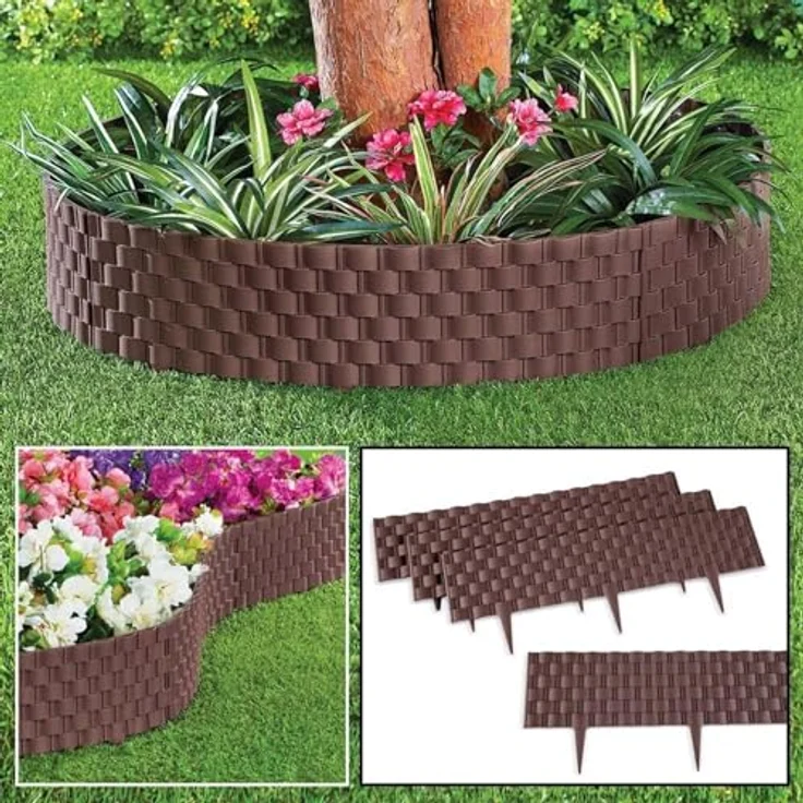 HTI-Living Beetumrandung Nessa Flechtzaun 4-teilig Braun, Beetbegrenzung Beeteinfassung Rattanoptik – Bild 2