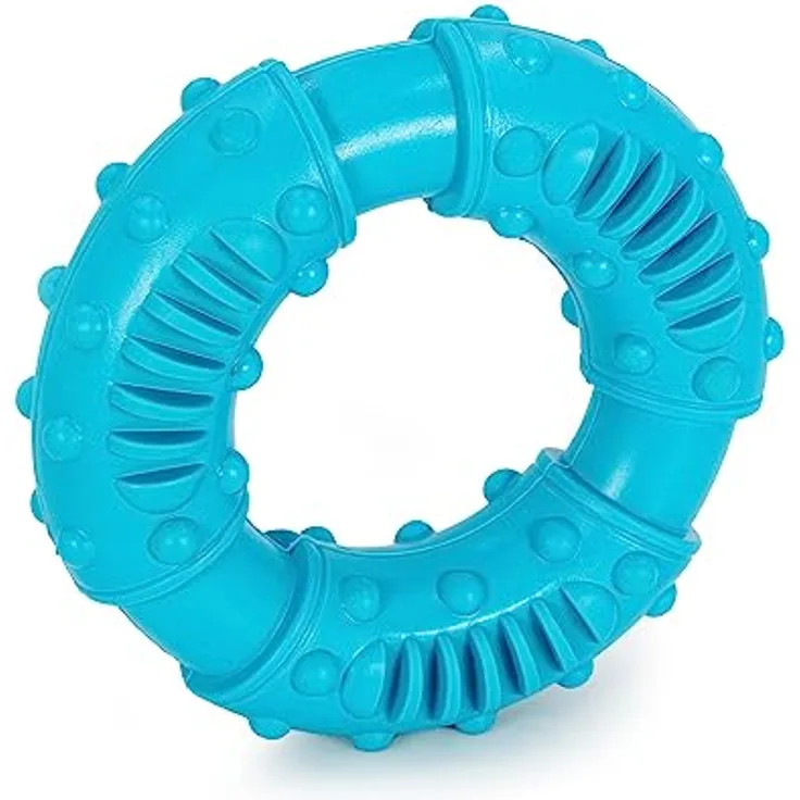 INTIRILIFE Hunde Kauspielzeug 12.5 x 4 cm Kauring aus blauem Gummi zur spielerischen Zahnpflege und Erfüllung interaktiver Bedürfnisse Hundespielzeug für großer und Kleiner Hunde