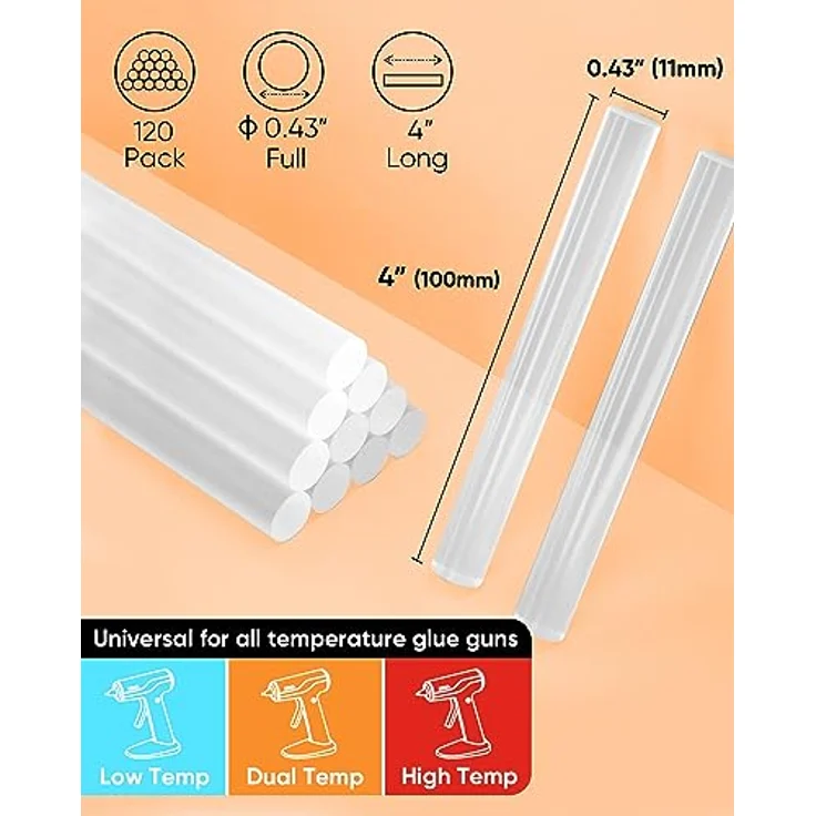 SHALL Heißklebesticks, 11 x 100 mm, 120er-Pack, durchsichtige Klebestifte für All-Temp-Klebepistolen, starke Bindung und Flexibilität, Mehrzweck für Basteln und DIY-Projekte – Bild 3