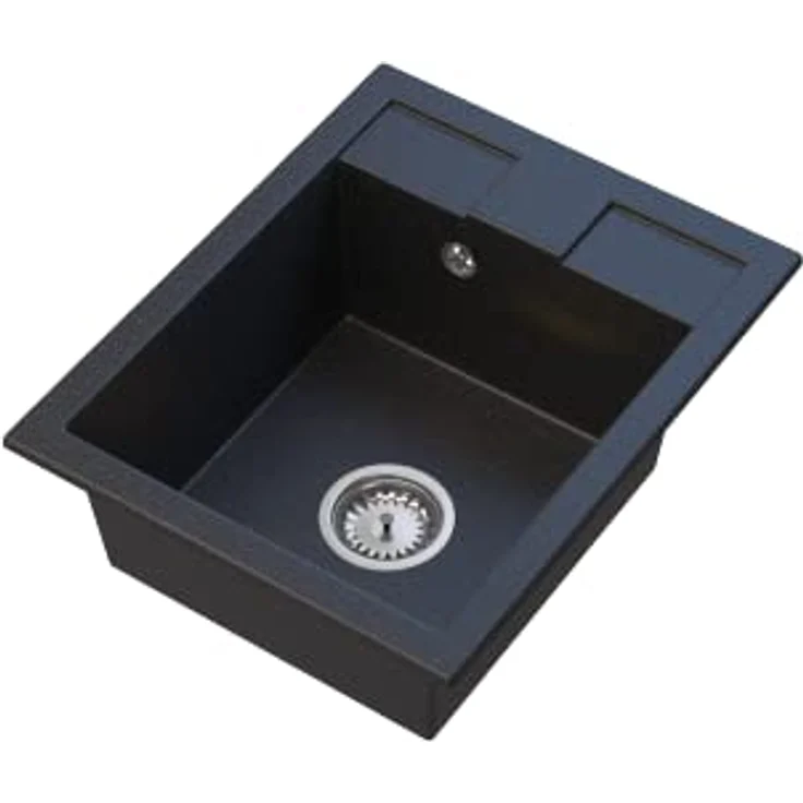 Granitan GRANITAN BEST Küchenspüle 40x50 cm Schwarz mit goldenen Sprenkeln - Spüle aus Granit mit Siphon Chrom, Sieb und Imprägniermittel - Preisvergleich – Bild 1