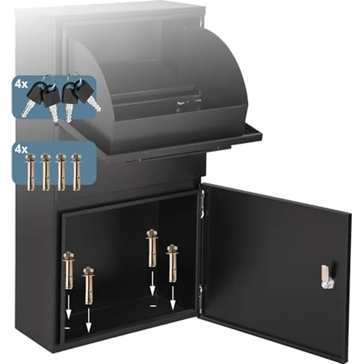 relaxdays Paketbriefkasten Paketbox Metall, schwarz, abschließbar, wetterfest, großes Fach für Pakete – Bild 6