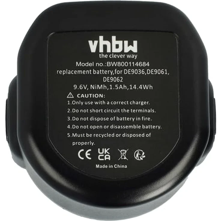 vhbw Akku Ersatz für Dewalt DE9074, DC9062, DE9036, DE9061, DE9062, DW9061, DW9062 für Elektrowerkzeug (1500 mAh, NiMH, 9,6 V) - Hochleistungsakku mit Kurzschluss- & Überhitzungsschutz – Bild 3