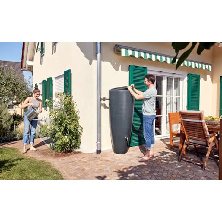 Garantia 2in1 Wasserbehälter Regentonne 300 Liter Graphite Grey inkl. Pflanzschale, 3D-Dekor und zusätzlichem Komfortanschluss – Bild 5