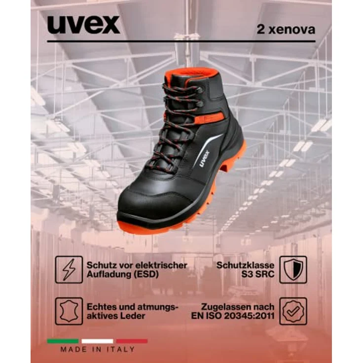 Uvex 2 Xenova Sicherheits-Stiefel, Gr. 44, S3, ESD, SRC, metallfrei, schwarz/rot – Bild 9