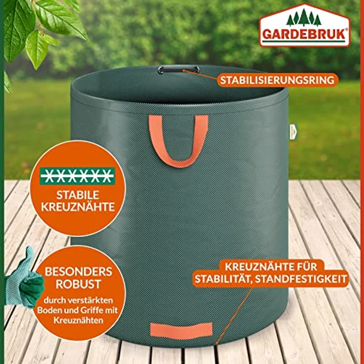 Gardebruk Gartensack 500L 2x 2er Set = 2000L | 4 Griffe | Gartentasche Laubsack Gartenabfallsack Rasensack – Bild 3