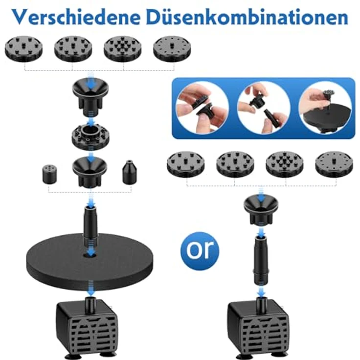 AISITIN 6,5W Solar Springbrunnen mit 1500mAh Batterie, schwimmende Fontäne mit 10 Düsen für Garten, Vogelbad und Teich – Bild 4
