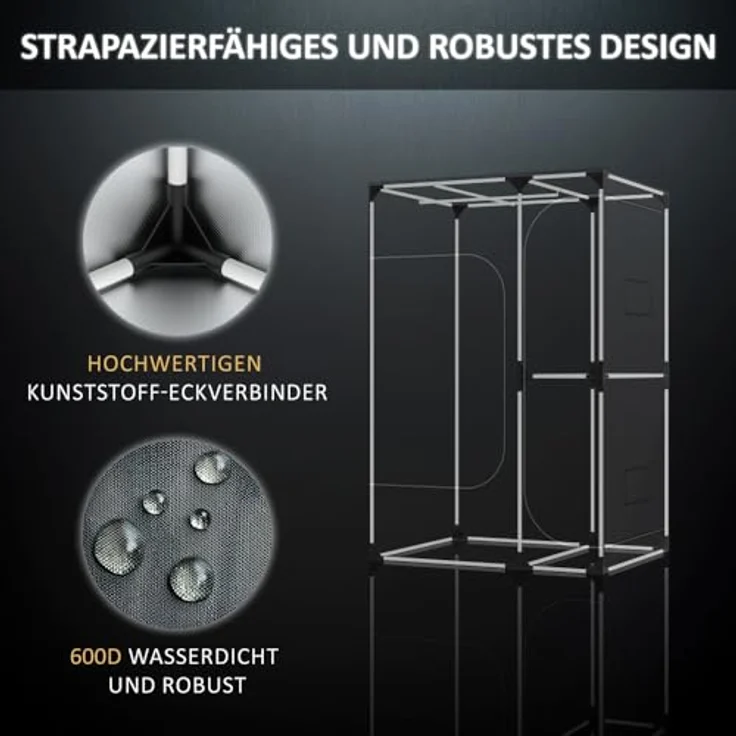 THE HOOKAH Deluxe D600 Grow Box Growzelt, 150x150x200 cm mit doppelt vernähten, lichtdichten Reißverschlüssen – Bild 5