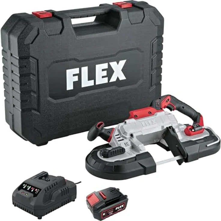 FLEX Akku-Bandsäge SBE 127 18-EC, 18 V mit Arbeitstisch WB SBE 127, Akku 5,0 Ah, leichtes Schneiden von Stahl und Aluminium, mit Zubehör und Transportkoffer – Bild 1