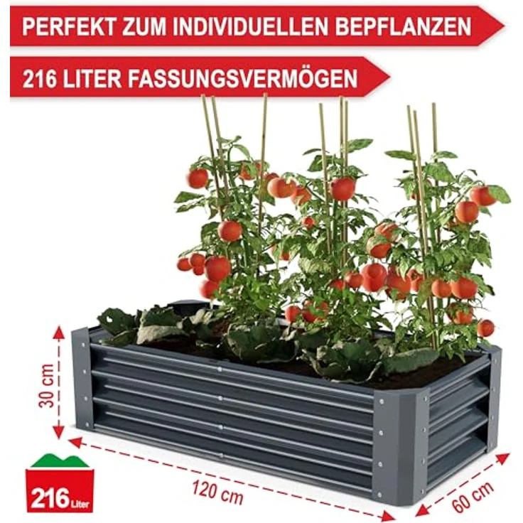 Onbest Metall Hochbeet XXL, stabiler Kräutergarten aus Stahl, wetterfest & pflegeleicht, ideal für Garten, Terrasse/Balkon, anthrazit, 120x60x30cm – Bild 2