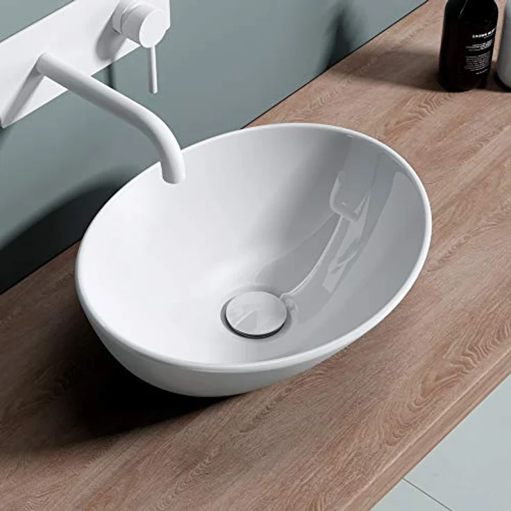 doporro Aufsatzwaschbecken Oval Keramik Waschschale Handwaschbecken Nano-Versiegelung Brüssel 205 – Bild 2