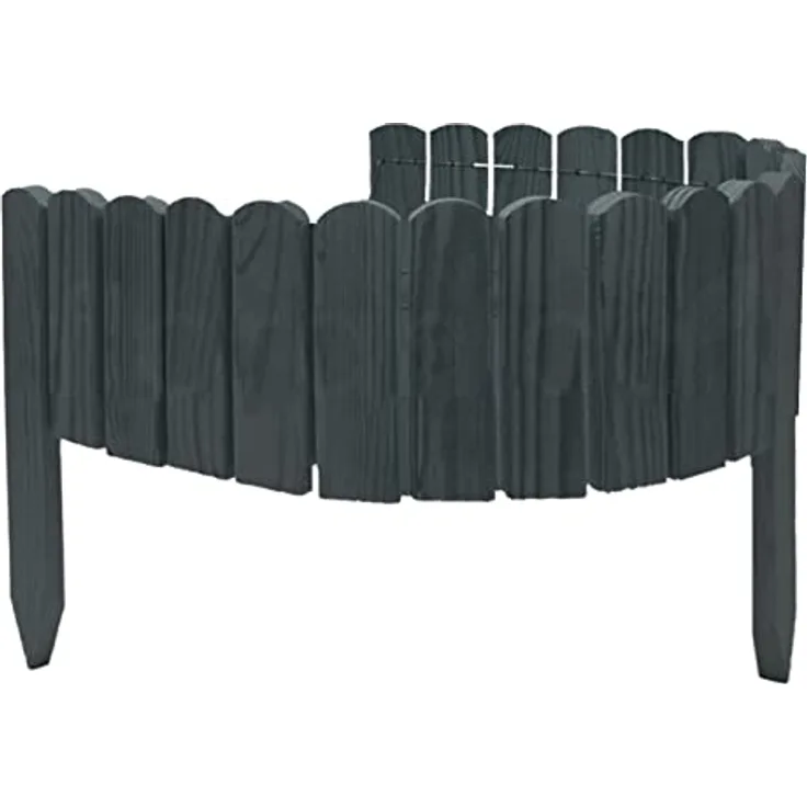 Floranica Rollborder Gartenzaun 103 x 10cm Anthrazit Rasenkante Holz Gartendeko Beeteinfassung Deko Mini Zaun Garten Natürliches imprägniertes Kiefernholz
