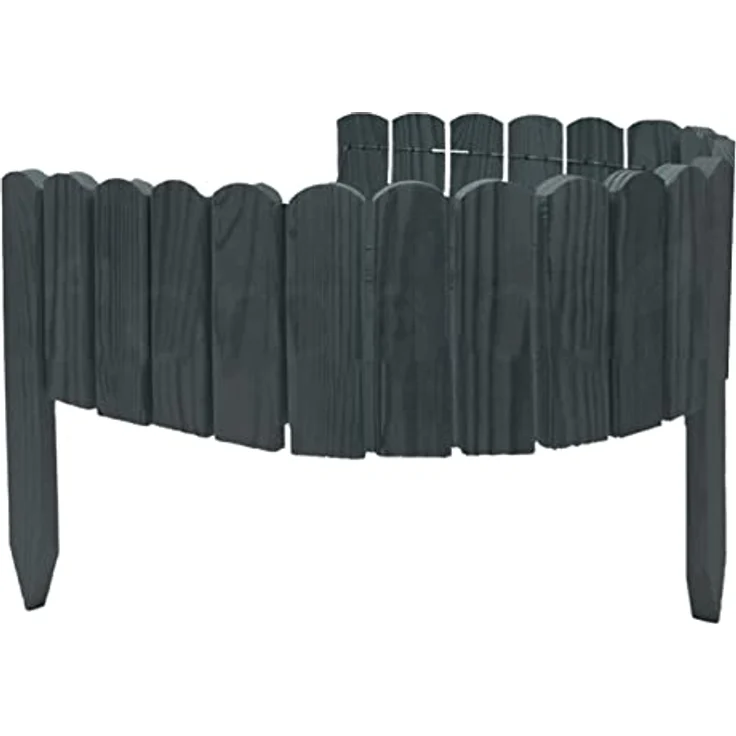 Floranica Rollborder Gartenzaun 103 x 10cm Anthrazit Rasenkante Holz Gartendeko Beeteinfassung Deko Mini Zaun Garten Natürliches imprägniertes Kiefernholz – Bild 1