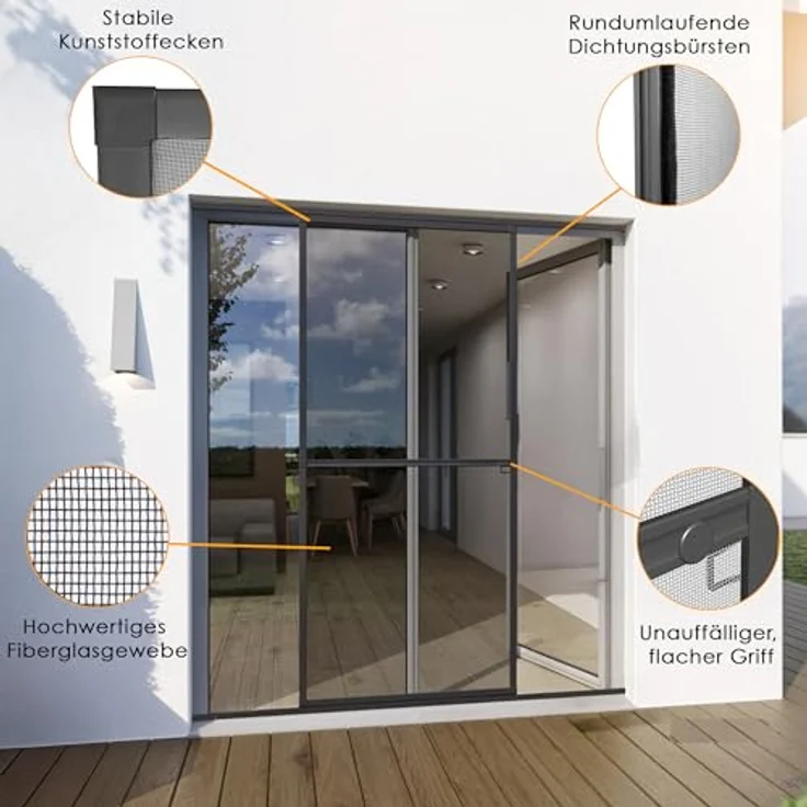 Yoursol Alu Insektenschutz Schiebetür 120 x 240 cm, weiß oder grau, für Balkon und Terrassen, UV-beständiges Fiberglasgewebe – Bild 4