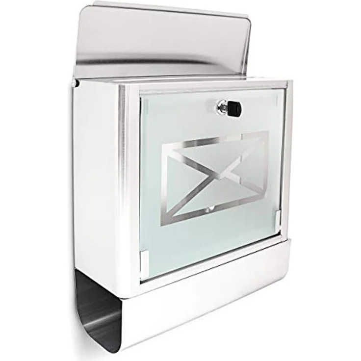 Relaxdays Briefkasten mit Zeitungsfach, Postkasten aus Edelstahl und Glas, Mit Motiv, HBT: ca. 40 x 35 x 14 cm, silber - grau – Bild 2