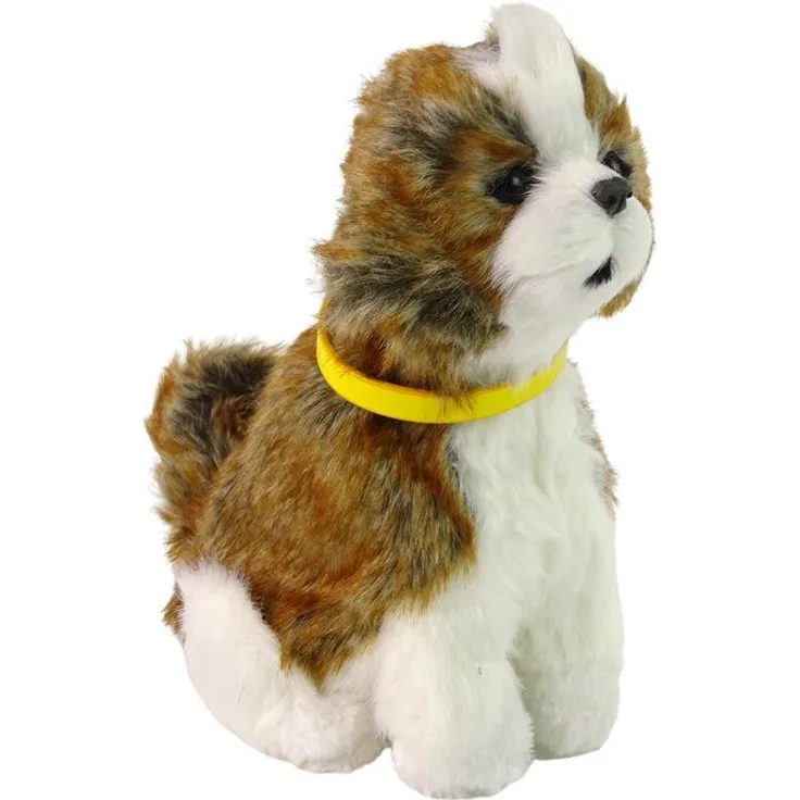 "LEAN Toys Tier-Intelligenzspielzeug Plüschhund Shitzu interaktiv - Weiches Fell, gelbes Halsband, CE-zertifiziert"